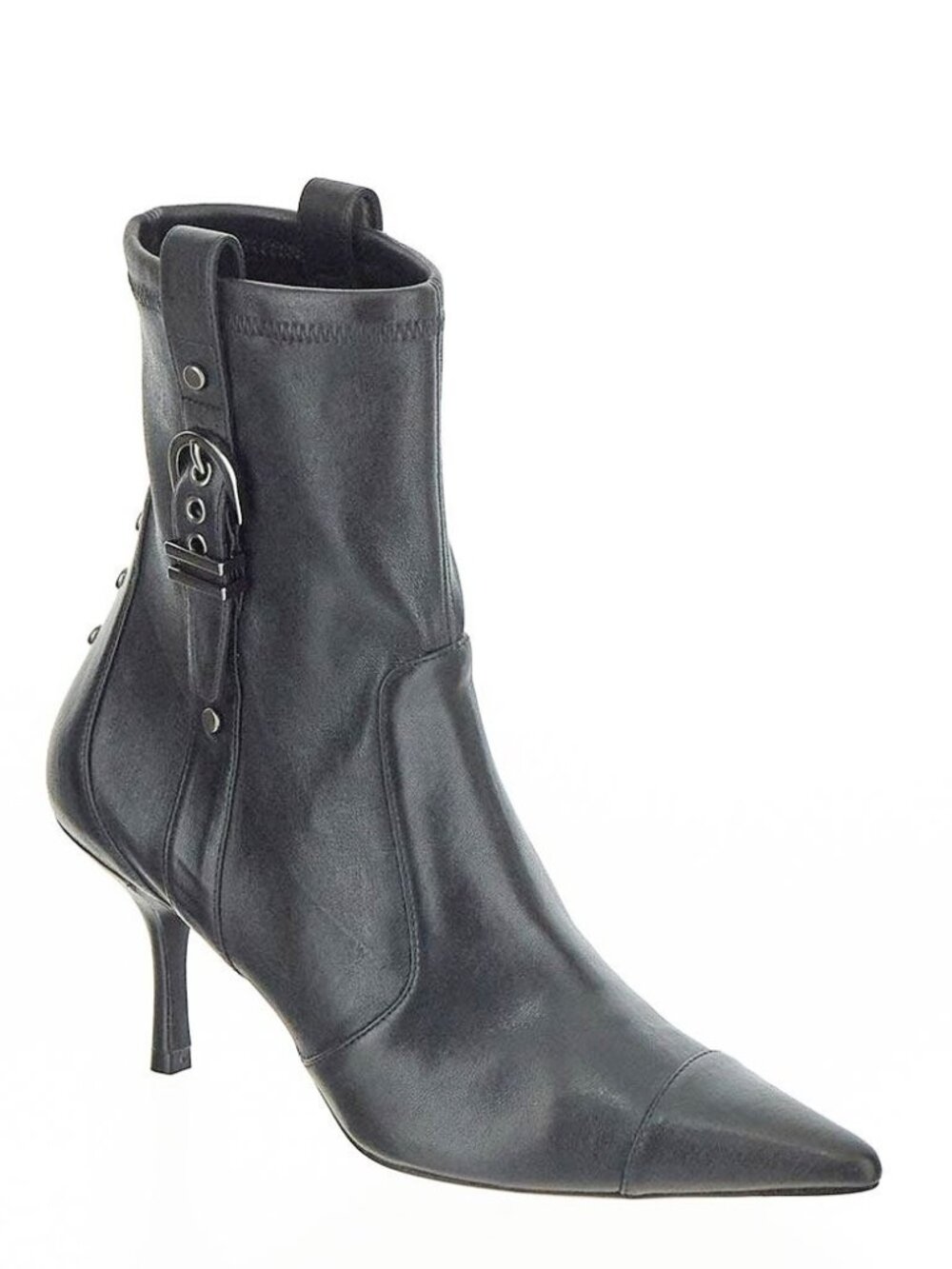$800 STUART WEITZMAN MAVERICK 75 BOOTIE BUCKLE POINTY HEEL BLACK 9.5 (PD13)